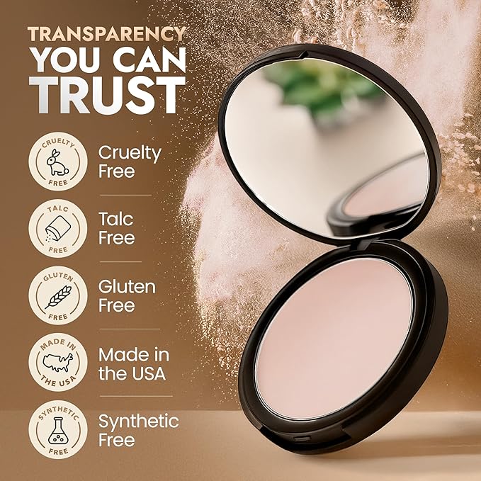 Organic Pressed Setting Powder - Talc-Free & Non-Toxic Translucent Powder with Matte Finish - Oil Absorbing, Pore Minimizing, 16 Hour Wear for All Skin Types - Cruelty & Gluten-Free - Invisible Medium