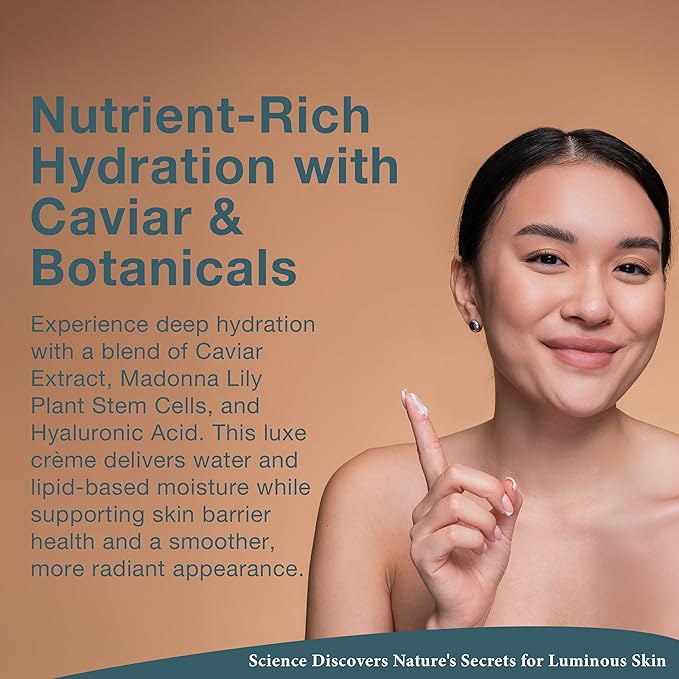 Lira Clinical BIO Caviar Crème - Daily Hydrating Facial Moisturizer with Advanced Peptide Complex and Vitamin C - Night Cream for Dry Skin - Travel Size Nourishing Cream for Skincare Routine - 1 oz