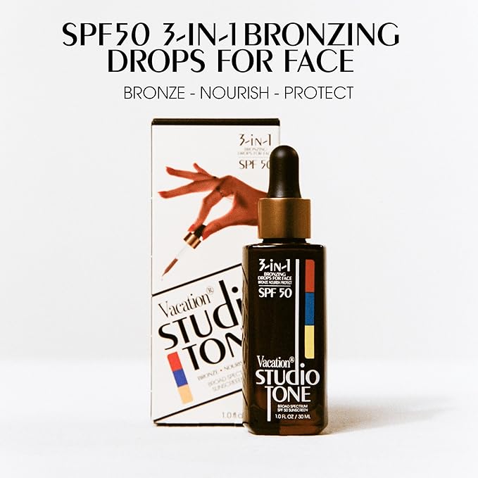 Vacation Studio Tone SPF 50 Sunscreen Bronzing Drops For Face, Sunkissed Skin Bronzer, Makeup-Friendly Tan Drops, Non-Comedogenic, Broad Spectrum Sun Block, Vegan & Cruelty-Free, 1 Fl. Oz.