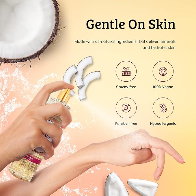 Luxurious Coconut Body Mist Fine Fragrance, Women's Warm & Cozy Luxury Scented Gifts & Presents, 8oz Fine Mist Spray Bottle (Coconut)