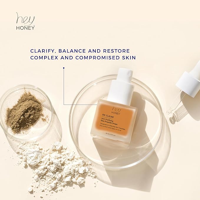 Hey Honey Skincare Be Clear Skin Purifying Bee Propolis Drops Serum | Designed To Alleviate Skin Redness, Discomfort, Blemishes & Acne | 1 Oz