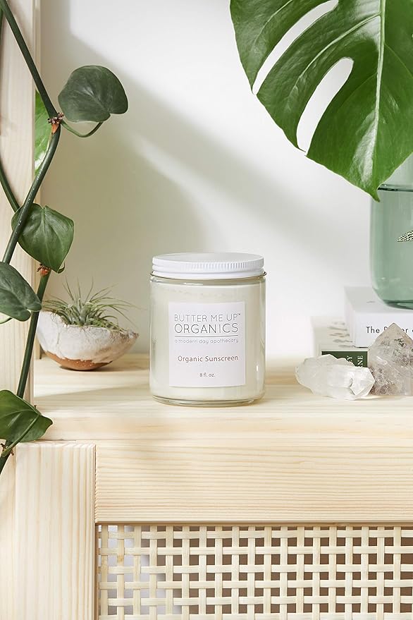 Butter Me Up Organics Natural Zinc Oxide Sunscreen SPF 45+, Reef-Safe, Non-Nano Mineral Sunblock, Water-Resistant with Shea Butter & Coconut Oil, Chemical-Free, Eco-Friendly, 8oz Jar