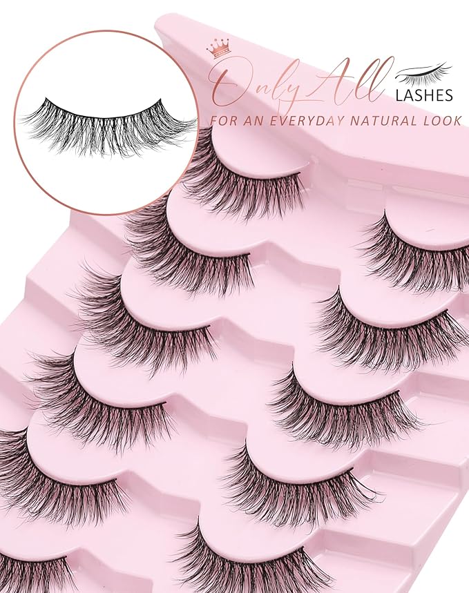 Onlyall Natural Lashes Wispy Lashes Natural Look False Eyelashes Natural Flared Eyelashes False Eye Lashes Soft Fluffy Lashes 7 Pairs D-K06, Black