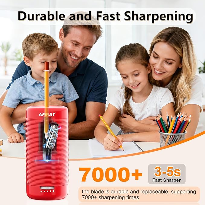 AFMAT Electric Pencil Sharpener, Fully Automatic Pencil Sharpener, Auto in & Out, Rechargeable Hands-Free Sharpeners for Jumbo & Colored Pencils (6.5-12mm), Portable for Home/Classroom/Office PSC2