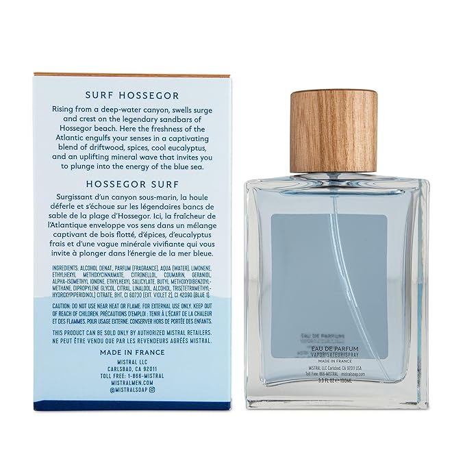 Mistral Men's Cologne - Surf Hossegor Eau de Parfum Spray | Long-Lasting Fresh Cologne for Men with Driftwood, Sea Salt & Eucalyptus | Cruelty-Free French Fragrance | Made in France – 3.4 Oz