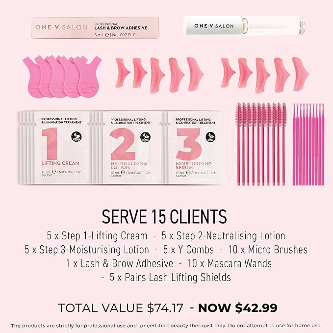 One V Salon Essential Lash Lift & Brow Lamination Professional Kit – Instant Lift for Lashes & Brows – Vegan, Long-Lasting, Lash and Brow Lift Kit with Sachets, Tools (Multicolor-3)