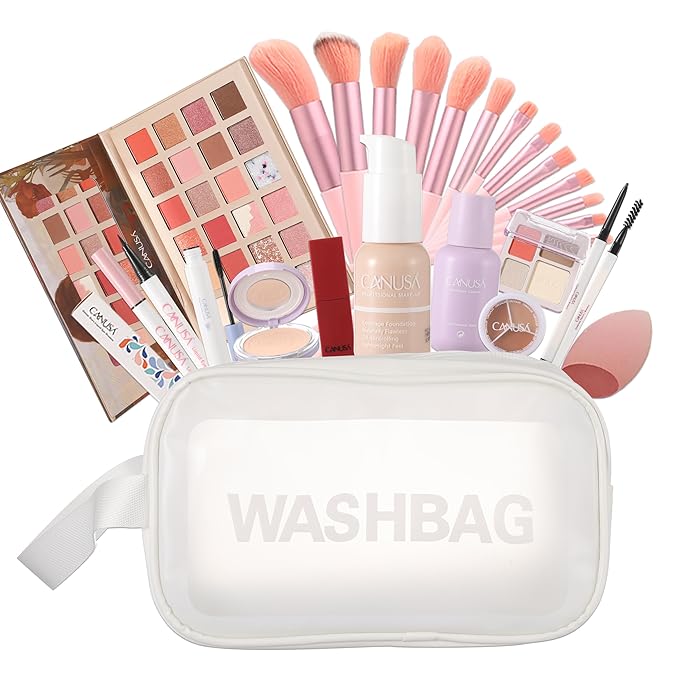26Pc Full Face Makeup Set Gift Surprise for Women Cosmetic Essential Starter Bundle Include 24 Colors Eyeshadow Palette, Lipstick,13-NI-1 glamour-brush set. Pack Flawless (Cream A1, ONE SIZE)