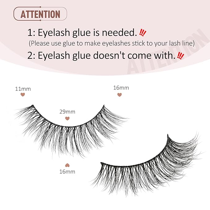 Onlyall Natural Lashes Wispy Lashes Natural Look False Eyelashes Natural Flared Eyelashes False Eye Lashes Soft Fluffy Lashes 7 Pairs D-K06, Black