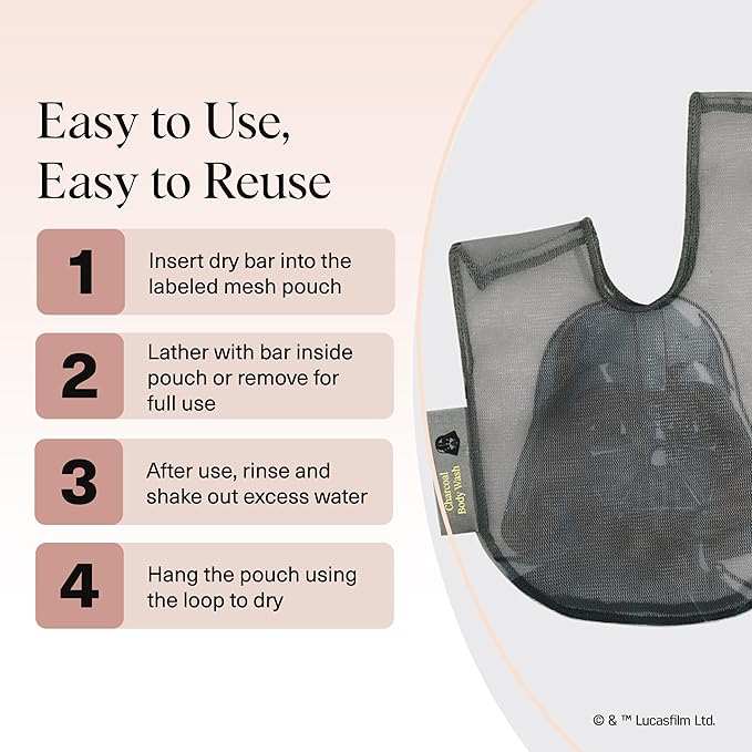 Kitsch x Star Wars Darth Vader Soap Saver Bag – Patented Mesh Bag Soap Holder for Body Wash Bar - Extends Use & Prevents Soggy Mess - Recycled Mesh Beauty Pouch, Eco-Friendly