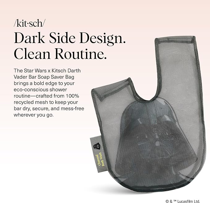 Kitsch x Star Wars Darth Vader Soap Saver Bag – Patented Mesh Bag Soap Holder for Body Wash Bar - Extends Use & Prevents Soggy Mess - Recycled Mesh Beauty Pouch, Eco-Friendly