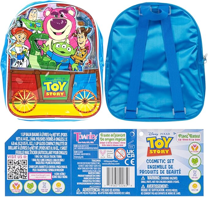 Toy Story Bag Gift Makeup Set Includes 2 Nail Polishes, 1 Lip Gloss, 1 Lip Balm with Keychain, 2 Hair Pins,1 Bag, Perfect for Kids Girls Birthday Gift by Townley Girl
