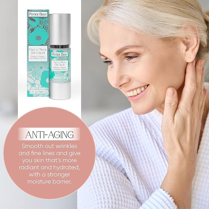 Peptide Blast DAY CREAM Packed with Collagen Peptides, and Vitamins C & E – For Face & Neck - 1oz.