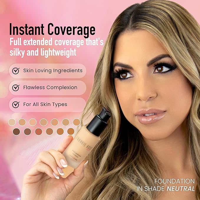 Frankie Rose Cosmetics Matte Perfection Foundation Makeup – Long-Lasting, Hydrating Foundation for Semi-Matte Finish - Foundation Full Coverage for All Skin Types - (China Silk) 1.0 US fl oz / 30 ml