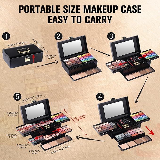 Professional Makeup Kit for Women Girl Full Kit with Mirror 60 Colors All in One Make up Gift Set Included Eyeshadow,Blusher,Highlighter,Compact Powder,Brow Powder,Lipstick,Glitter,Eyeliner,Mascara 02