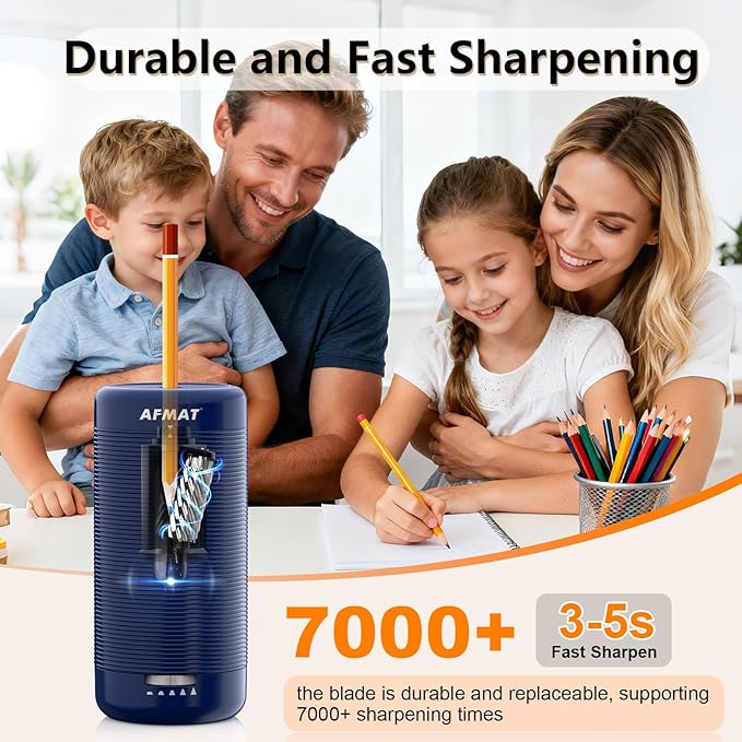 AFMAT Electric Pencil Sharpener, Fully Automatic Pencil Sharpener, Auto in & Out, Rechargeable Hands-Free Sharpeners for Jumbo & Colored Pencils (6.5-12mm), Portable for Home/Classroom/Office PSC2
