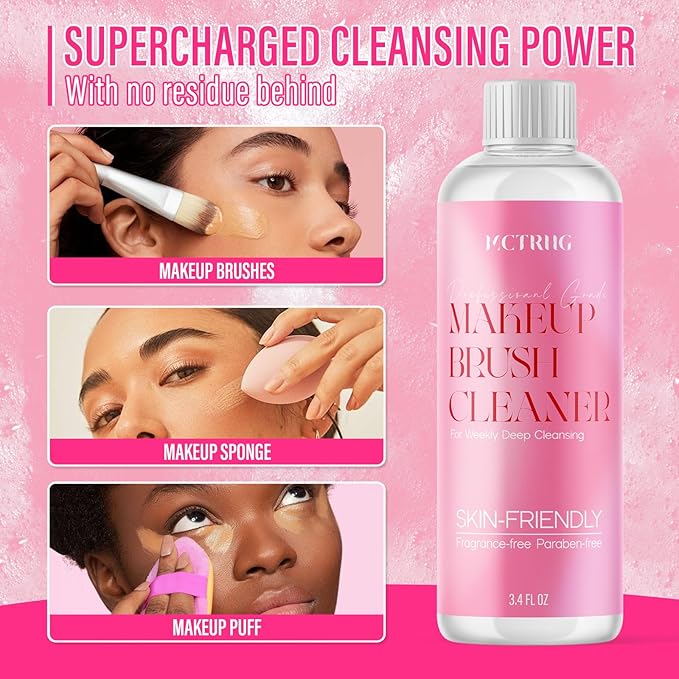 Makeup Brush Cleaner Solution, 6.8 Fl Oz Deep Cleansing Make Up Brush Cleaner Cleanser for Brushes, Sponge, Puff, Professional Makeup Brush Shampoo with Foldable Silicone Cleaner Bowl