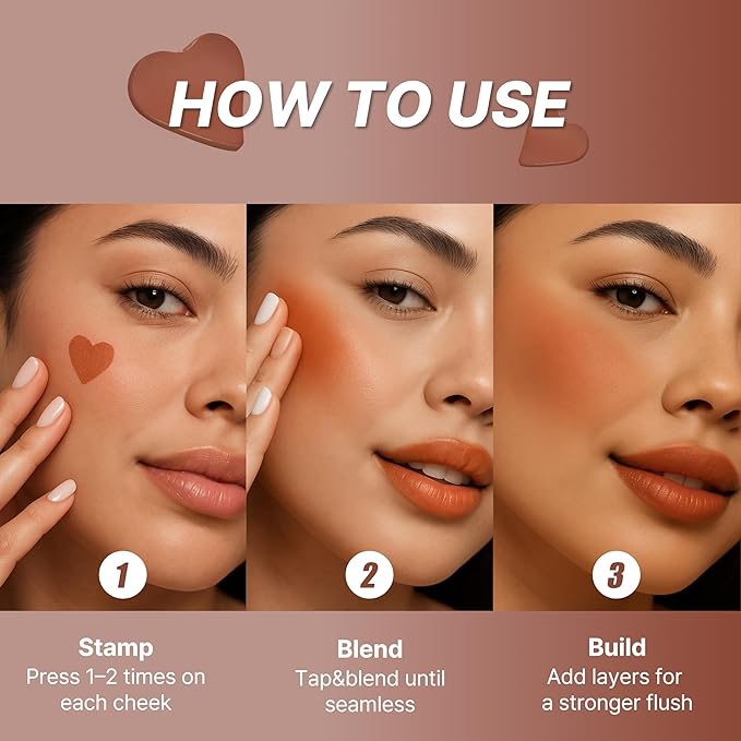 TOUCH IN SOL In My Heart Stick Blush (#Reddish brick) - Cream Blush Stick for Korean Makeup, Lip, Cheek & Shading Multi-Use, Blendable Milk Blusher for Dewy Glow, Kbeauty (0.21 Oz)