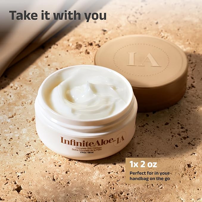InfiniteAloe Complete Skin Care, Aloe Vera Powered Face and Body Cream for Dry Skin Relief, Fragrance Free - Small Jar 2 oz