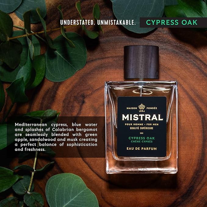 Mistral Men’s Cologne – Cypress Oak Eau de Parfum | Fresh & Woody Masculine Fragrance with Green Apple, Sandalwood & Musk | Cruelty-Free & Long-Lasting Perfume for Men, Made in France - 3.4 Oz