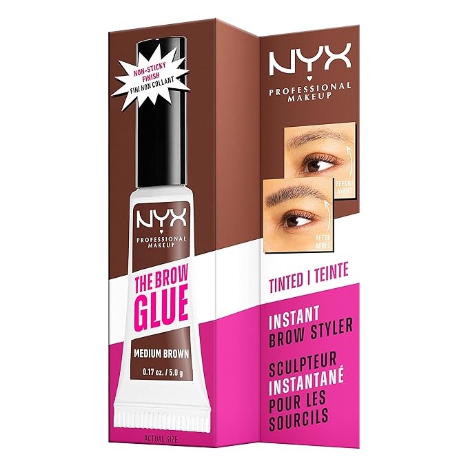 NYX PROFESSIONAL MAKEUP The Brow Glue, Extreme Hold Tinted Eyebrow Gel - Medium Brown