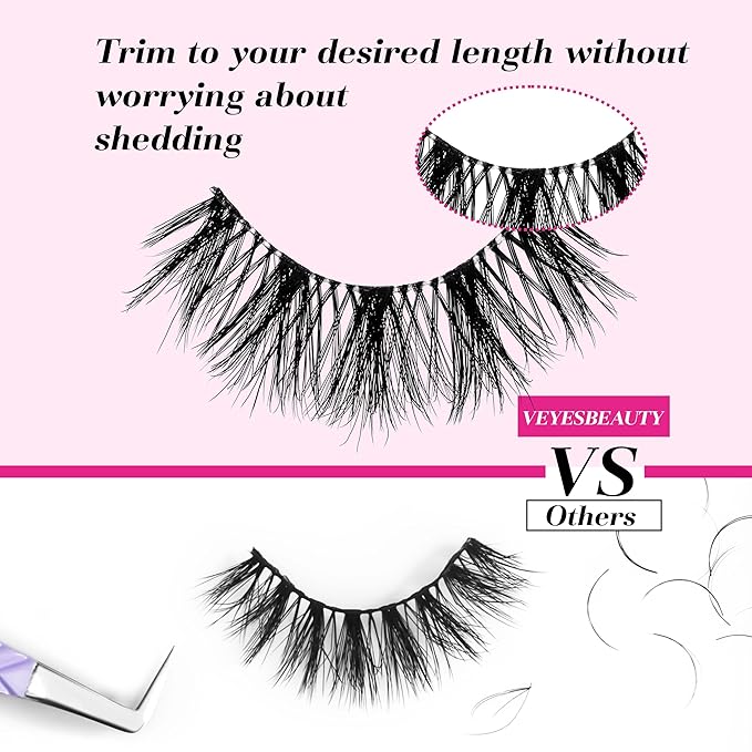 VEYESBEAUTY False Eyelashes Wispy Lashes Lightweight Natural Look Fluffy 3D Layered Volume Faux Mink Thin & Invisible Band BoldBloom Lashes, Comfortable and Reusable, 5 Pairs