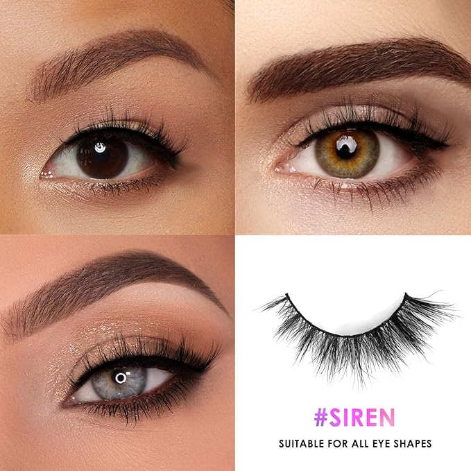 15mm False Eyelashes, 3D Real Mink Lashes, 3 Pairs Cat-Eye Lashes, Fluffy Wispy Mink Eyelashes, 5D Natural Look Luxury Volume Fake Lashes, Soft Reusable Strip Lashes (Siren)