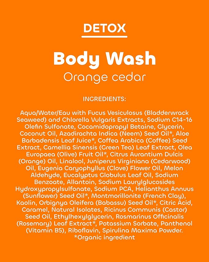 Seaweed Bath Co. Detox Body Wash, Orange Cedar Scent, 12 Ounce, Shower Gel for Men & Women, Vegan, Paraben Free, Sulfate Free, Cruelty Free