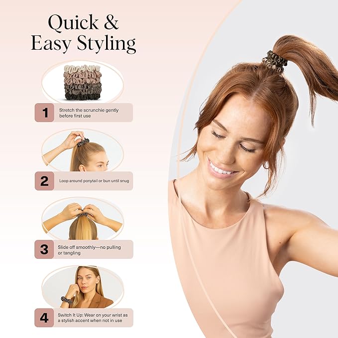 Kitsch Ultra-Petite Satin Scrunchies for Women - Softer Than Silk Scrunchies | Hair Ties No Damage for Frizz-Free Sleep | Perfect for Day or Night | Ideal Gifts for Women - Eucalyptus, 6 pcs