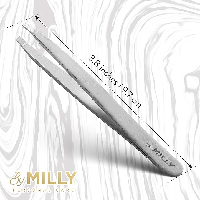 Professional Slanted Tweezers for Women & Men | High Carbon Stainless Steel Sharp Tweezer | Tweezers for Women Facial Hair Plucking, Hand-Filed & Aligned Precision Slant Tips - Silver