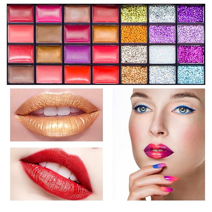 Makeup Kit For Women Full Kit - 74 colors makeup sets - 36 Eyeshadow, 28 Lip Gloss, 3 Contour Powder, 3 Brushes, 3 Blusher, 4 Concealer, 1 Mirror, three-dimensional pull type Combination Palette