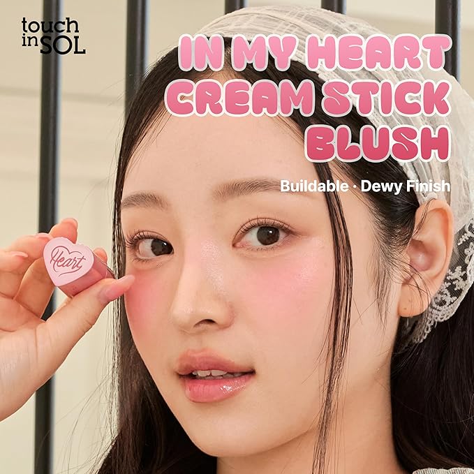 TOUCH IN SOL In My Heart Stick Blush (#Punch Pink) - Pink Cream Blush Stick for Korean Makeup, Lip & Cheek Multi-Use, Blendable Milk Blusher for Dewy Glow, Kbeauty (0.21 Oz)