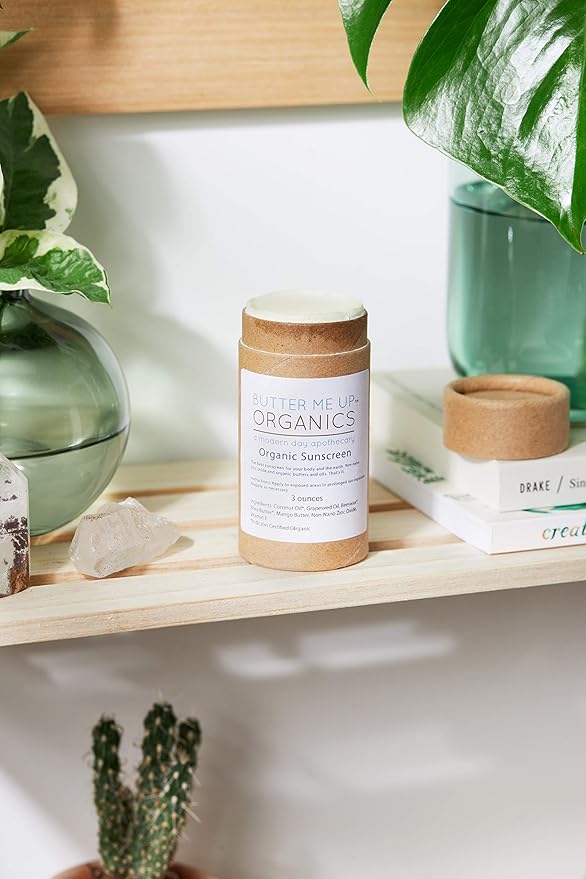 Butter Me Up Organics Natural Zinc Oxide Sunscreen SPF 45+, Reef-Safe, Non-Nano Mineral Sunblock, Water-Resistant with Shea Butter & Coconut Oil, Chemical-Free, Eco-Friendly, 3oz Stick