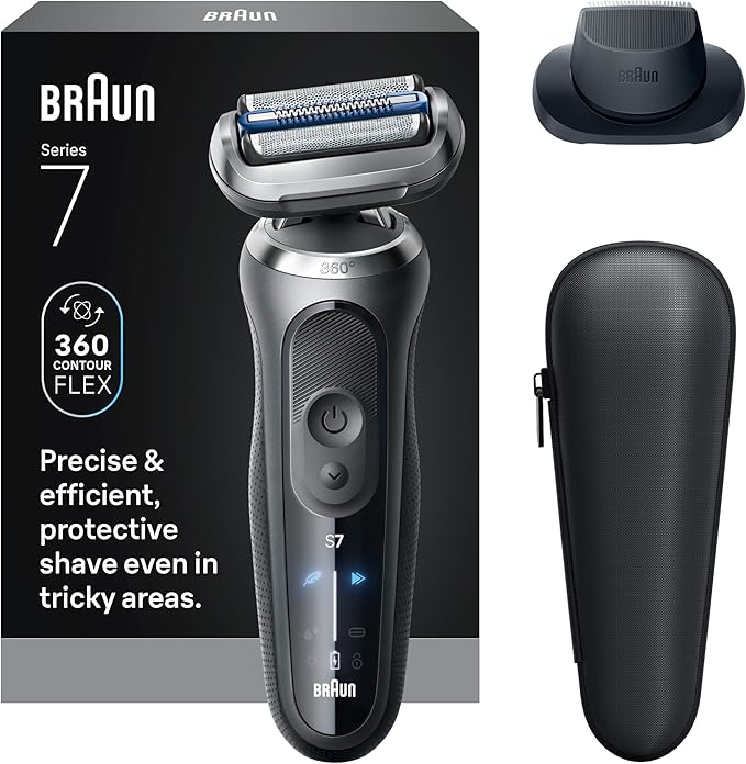 Braun Electric Shaver for Men, Series 7 7120s, Wet & Dry Shave, Turbo & Gentle Shaving Modes, Waterproof Foil Shaver, with Precision Trimmer, Space Grey