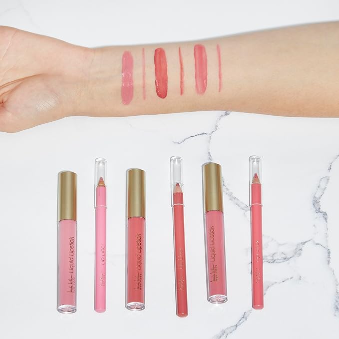 Nicole Miller Liquid Lipstick & Liner Collection | 6 Piece Set in Various Shades for Stunning, Long-lasting