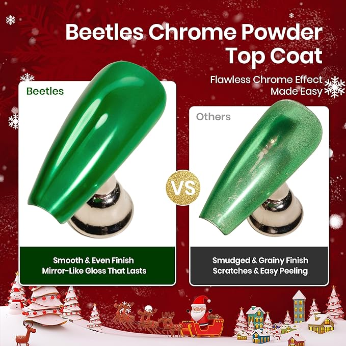 Beetles Gel Top Coat for Chrome Nail Powder: 15ml Mirror Shiny Chrome No Wipe Gloss Top coat Long Lasting Soak Off Nail Lamp for Nail Art Creation