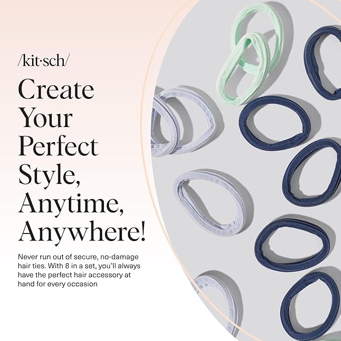 Kitsch Hair Ties No Damage - Strong, Stretchy Hair Bands | Soft Nylon Ponytail Holders, Snag-Free Rubber Bands, Perfect for Updos & Braids - Garden Bouquet | Ideal Gifts for Women, 8pcs