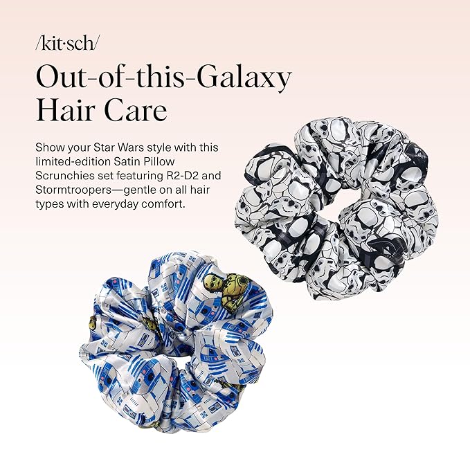 Kitsch x Star Wars R2-D2 & Stormtrooper Scrunchies for Women- Softer Than Silk Scrunchie, No Crease Hair Ties, Perfect For Day And Night Creaseless Hair Accessories | Ideal Gifts for Women - 2pcs