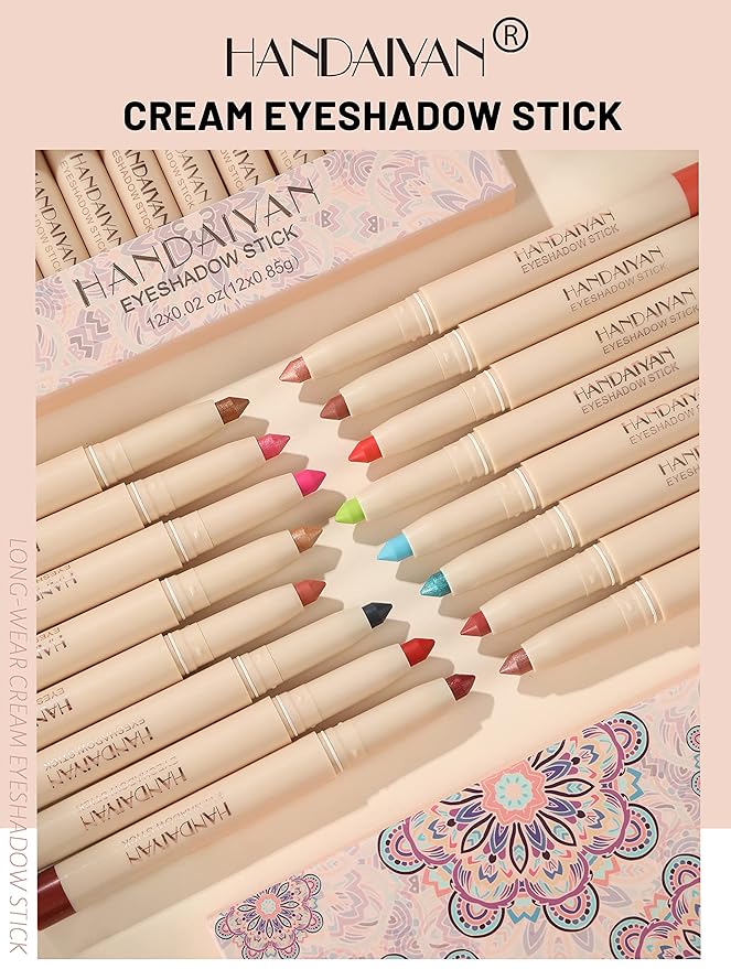 BestLand 12 Pcs Cream Eyeshadow Stick Set Matte Shimmer Rainbow Earth Colors Highly Pigmented Long Lasting Waterproof Eye Shadow stick Eye Liner Makeup with Pencil Sharpener (Set A)