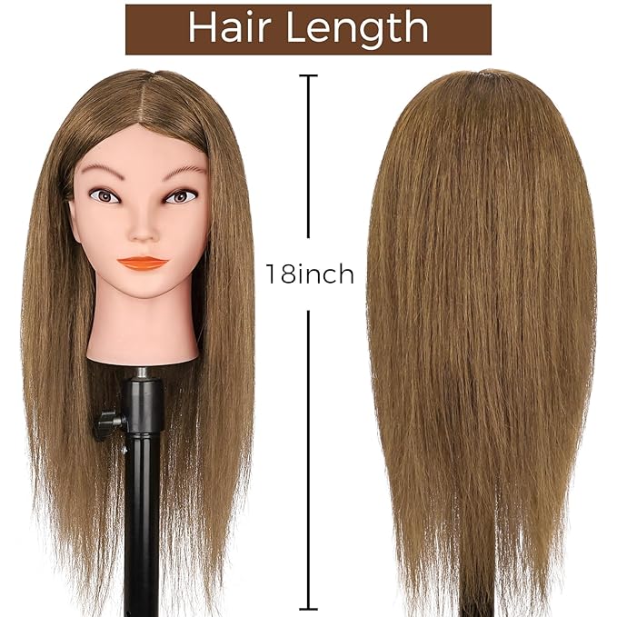 Mannequin Head with 100% Real Human Hair, Beauty Star 18" Gold Brown Hair Art Manikin Cosmetology Head, Doll Manican Head to Practice Hair Styles, Hairdressing Training Head and Stlyist Suppliew