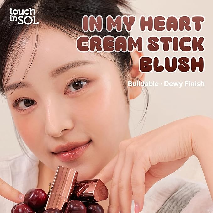 TOUCH IN SOL In My Heart Stick Blush (#Reddish brick) - Cream Blush Stick for Korean Makeup, Lip, Cheek & Shading Multi-Use, Blendable Milk Blusher for Dewy Glow, Kbeauty (0.21 Oz)