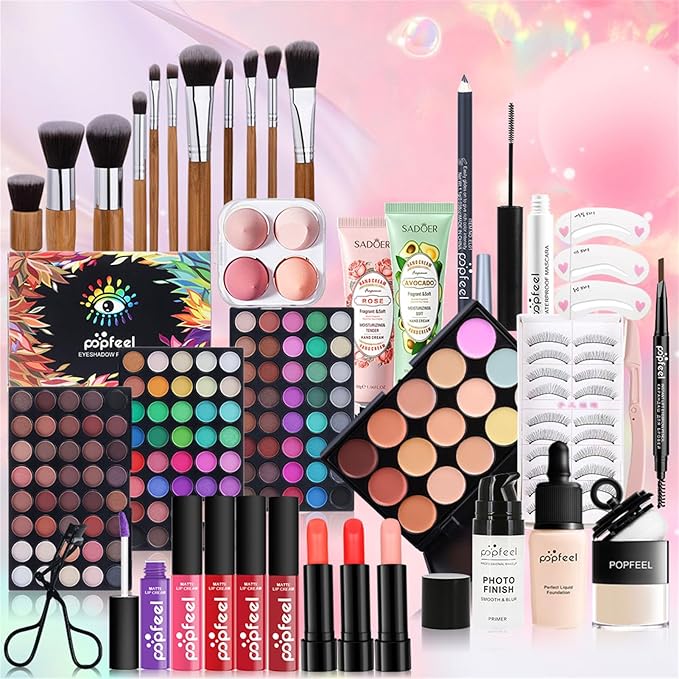 All in One Makeup Kit for Women Full Kit, Valentine's Day Gift Sets for Women Girls, Makeup Essential Bundle Include Eyeshadow Palette Lipstick Blush Foundation Concealer Mascara Eyebrow Pencil
