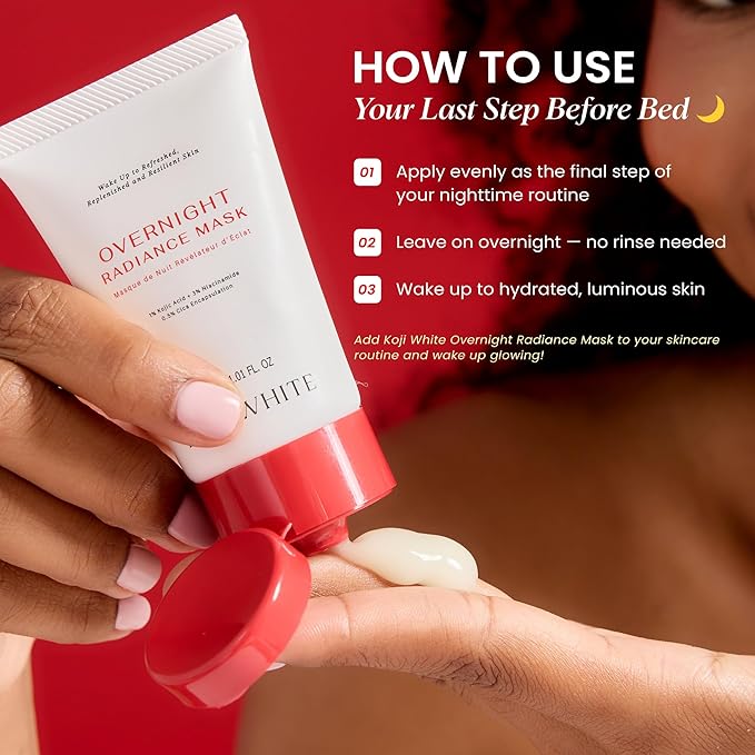 Koji White 1% Kojic Acid Radiance Overnight Face Mask – Hydrating Sleeping Mask for Glowing Skin, Uneven Tone & Smoothing with Niacinamide, Cica, Hyaluronic Acid - Unscented, Vegan Skincare 1.01 Fl Oz
