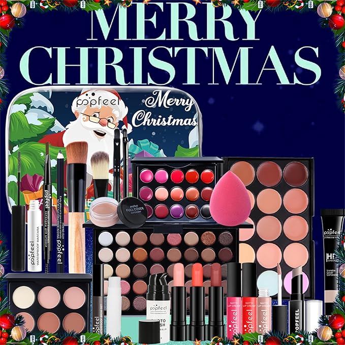 All in One Makeup Kit for Women Full Kit, Christmas Day Gifts for Women Girls, Essential Bundle With Eyeshadow Palette, Brush, Lipstick, Blush, Foundation, Concealer, Mascara, Eyebrow Pencil