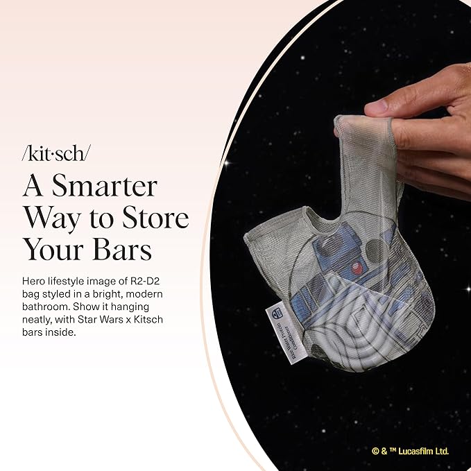 Kitsch x Star Wars R2-D2 Soap Saver Bag – Patented Mesh Bag Soap Holder for Shampoo & Conditioner Bars - Extends Use & Prevents Soggy Mess - Recycled Mesh Beauty Pouch, Eco-Friendly