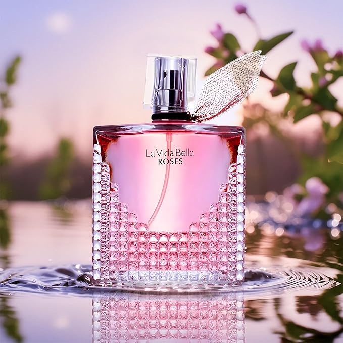 La Vida Bella Roses Eau de Parfum Spray Perfume, Fragrance For Women-Daywear, Casual Daily Cologne Set with Suede Pouch- 3.4 Fl Oz Bottle Beauty Gift for Birthday, Anniversary