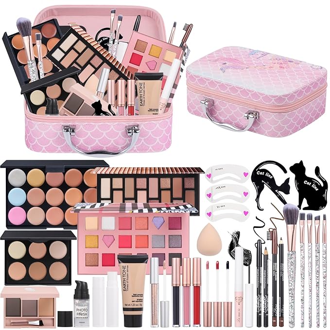 Makeup Kit For Girls, Makeup Set For Teen Beginners, Make up Gift Set For Women with Makeup Box, Eyeshadow Palettes, Foundation, Concealer, brushes set (Colors 18)