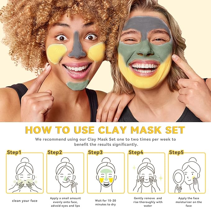 ANAI RUI Christmas Face Mask Gift Set, Turmeric Clay Mask - Green Tea Mask - Dead Sea Minerals Mud Mask, Bulk Christmas Gifts for Women/Tees Girls Stocking Stuffers2.5 oz each