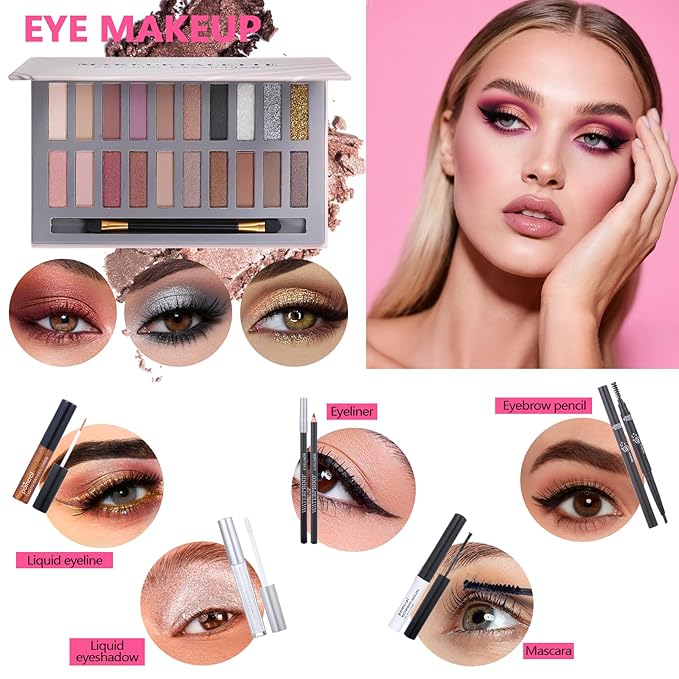 Makeup Kit For Women Full Kit, Makeup Set For Girls Teen Women, Makeup Gift Set With Eyeshadow Palette, Foundation, Concealer, Lipstick, Brushes (20 color makeup kit)