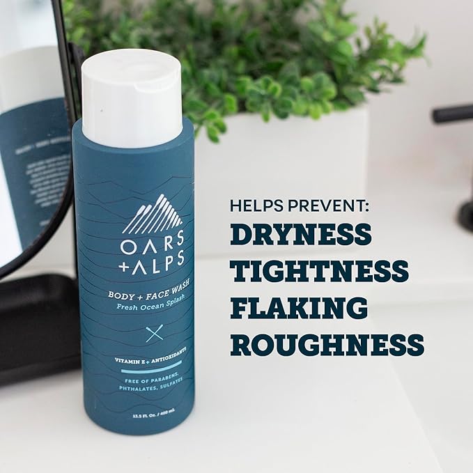Oars + Alps Body Wash for Men, Mens Body Wash with Vitamin E and Antioxidants, Moisturizing, Hydrating, Paraben & Sulfate Free Cleanser, Fresh Ocean Splash, 1pk