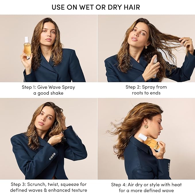 OUAI Full Size Leave In Conditioner & Deluxe Size Wave Spray Bundle - Hair Styling Products for Frizz Control, Volume, Texture & Added Shine (2 Count)